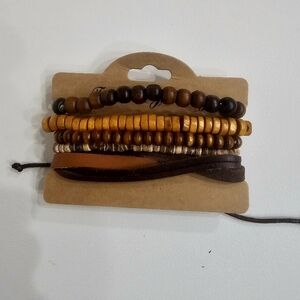 Wooden and Leather Bracelet Set